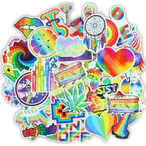 60 Pcs/Lot Cute VSCO Girl Stickers Rainbow Sticker on Laptop Notebook Bike Snowboard Fridge Phone Decal Pack Kids Waterproof Toy