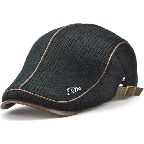 High Quality Brand Knitted Men Beret Homme Leather Flat Cap For Men Visor Hat HatOutdoor Sun Breathable Bone Brim Hats