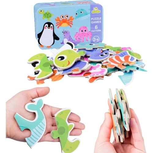 Large Jigsaw Pairing Puzzle Game For Toddlers Animal Color Matching Cartoon Card Wood Montessori Early Education Learning Kids