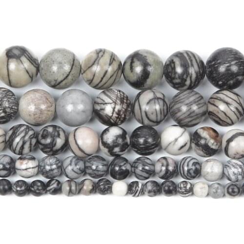 Wholesale 4-12mm Round Smooth Black Network Natural Stone Beads Loose Beads Jewelry Making DIY Charm Bracelet Necklace Handmade
