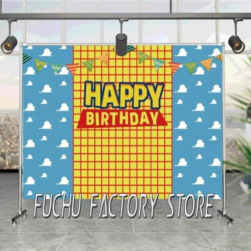 Happy Birthday Toy Backdrop Boys Story Girls Kids Woody Cartoon Banner Birthday Party Photography Background for Children Table