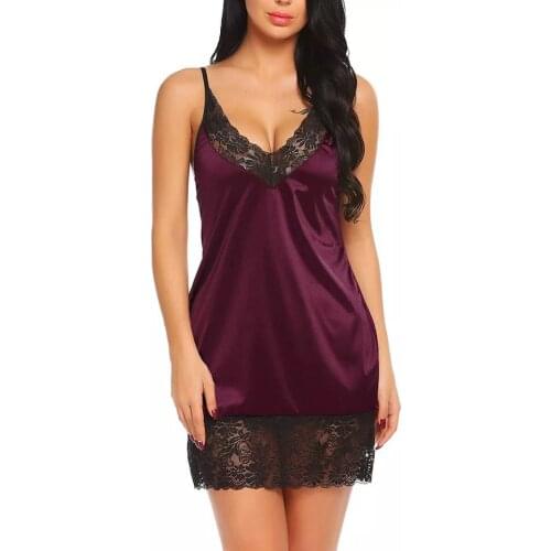 Hot Women Sexy Lingerie Satin Lace Babydoll Chemise Nightdress Charming Dress Slip Silk Solid Underwear 2XL