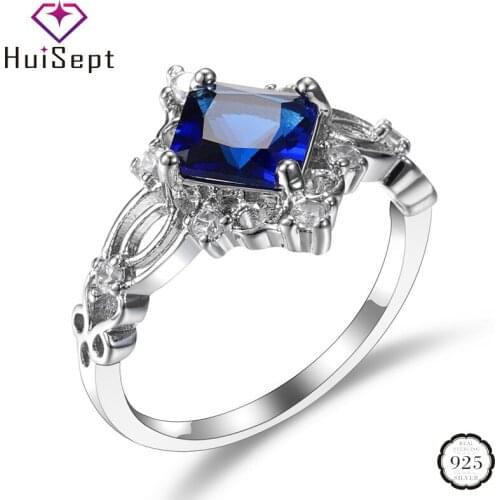 HuiSept Trendy 925 Silver Ring Square Shape Sapphire Gemstone Rings for Female Jewelry Wedding Promise Party Ornaments Wholesale