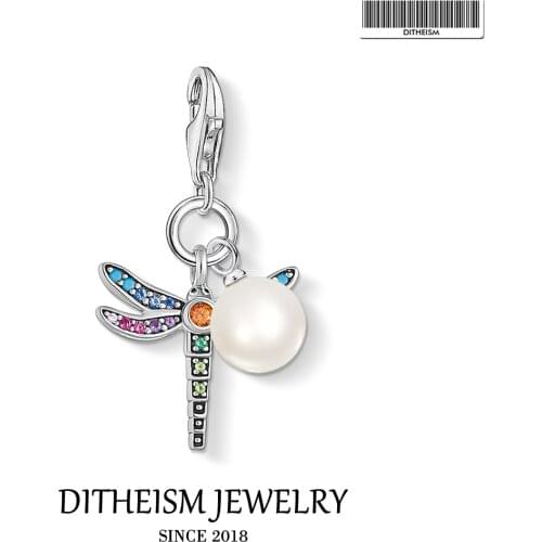 925 Sterling Silver Dragonfly with Pearl Insect Charm Pendant Fit Bracelet & Necklace 2020 New Fine DIT Jewelry Making for Women