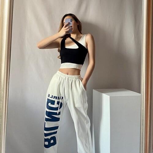 Summer Women Streetwear Casuai Fashion Corset Crop Top Lrregular Oblique Shoulder Splicing T-Shirt