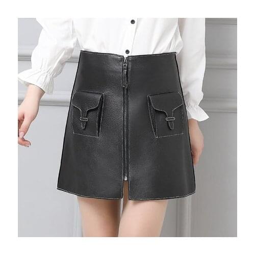 Top brand Slim 2020 Women Genuine Sheep Leather Skirt P25 high quality