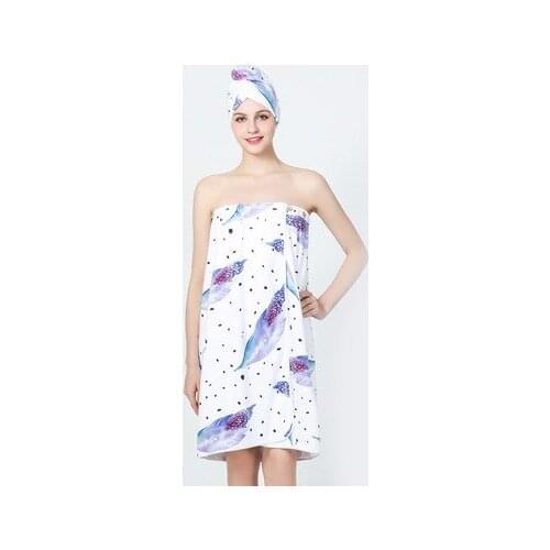Fashion Printed Microfiber Wraped Bath Towel With Button Absorbent Soft Tube Top Bath Skirt Keep Warm Nightwear Bathrobes