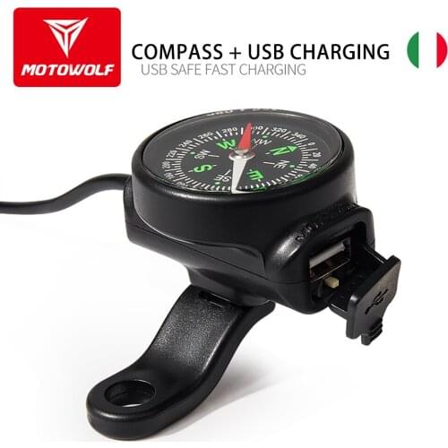 Motowolf Motorcycle Handlebar USB Power Adapter Mobile Pohoes Charger with Compass for Benelli Honda Yamaha Bmw Ktm Waterproof