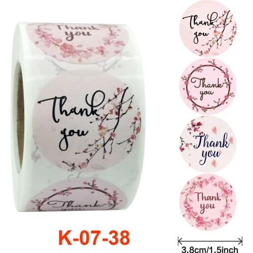 500pcs 1.5inch 38mm Thank You Pink Flower Stickers Seal Labels For Hand Made Gift Wedding Decor Labels Stationery Stickers
