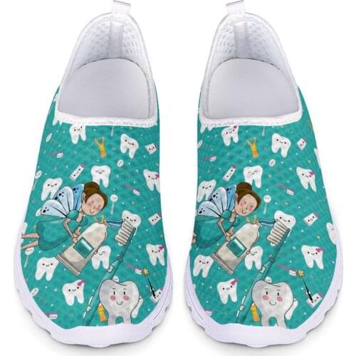 WHEREISART 2021 New Summer Dentist Shoes Woman Catoon Funny Dental Fairy Girl Mesh Slip-on Ladies Loafer Zapatos Mujer pisos