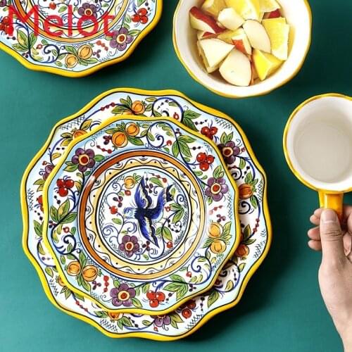 New design ceramic bird floral tableware set colorful fashion bowl mug plate dinnerware