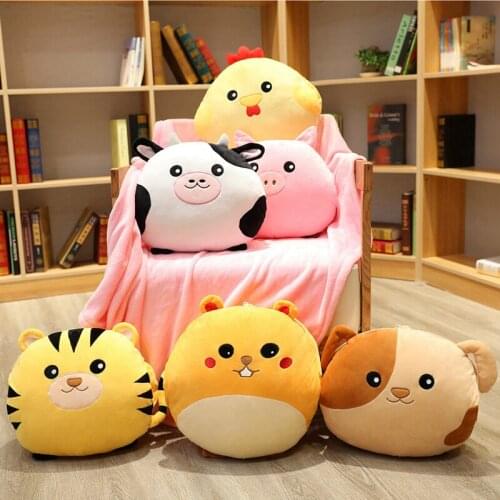 Cute Cartoon Tiger Stuffed Animals Cow Pillow Three-in-one Lunch Break Blanket Office Blanket Air Conditioning Blanket Warm Hand