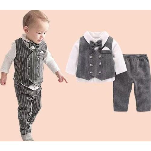 Baby boy clothes Gentleman spring autumn Fashion shirt + Vest + pants newborn clothing set Baby Suit Bow Tie Conjuntos roupa