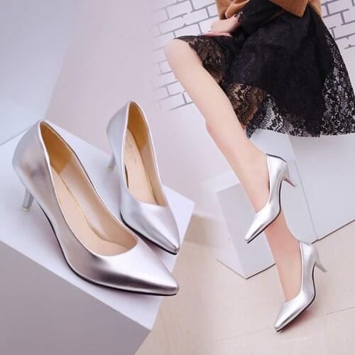 OL Office Lady Shoes PU Leather High Heels Woman Shoes Pointed Toe Dress Shoes Basic Pumps Women Boat Zapatos Mujer