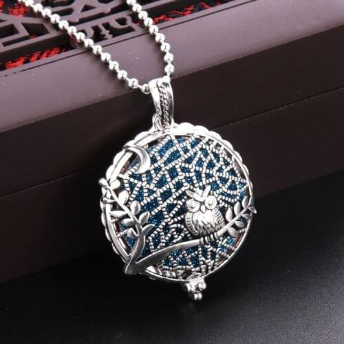 Owl Aroma Diffuser Necklace Open Antique Vintage Lockets Pendant Perfume Essential Oil Aromatherapy Locket Necklace