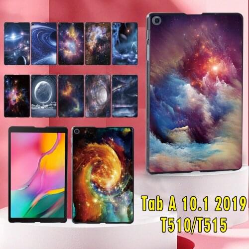 For Samsung Galaxy Tab A 10.1 2019 T510 / T515 Space Pattern Durable Anti-fall Plastic Tablet Hard Back Shell Cover+Stylus