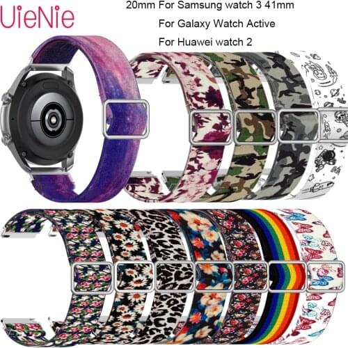20mm Adjustable Elastic Printing Silicone Straps For Samsung watch 3 41mm/Galaxy Watch Active For Huawei watch 2 Bracelet Belt