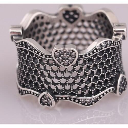 S925 Openwork Lace Of Love With Crystal Ring For Women Wedding Party Gift fit Lady Fine Jewelry