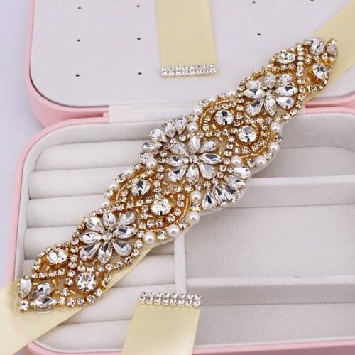 Crystal Pearls Wedding Belt Rhinestones Bridal Belt Golden Diamond Bridal Sash For Wedding Accessories Belt