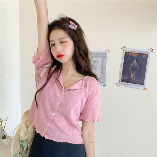 Womens Clothes Retro Korean Style Ins Shirt Striped Design Irregular Button Long-sleeved Casual Cozy T-shirt For Women