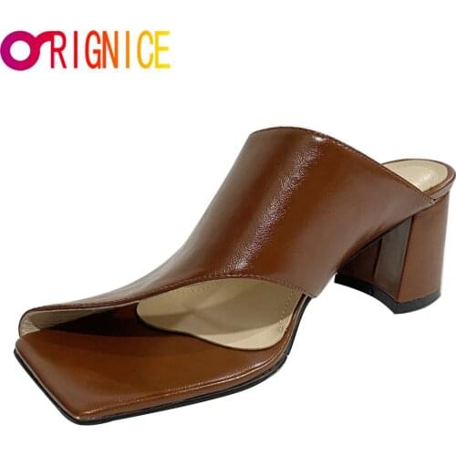 Orignice 2021 Summer New Design Thick High Heel Slippers Women Fashion Square Toe Sandals Outdoor Comfortable Shoes Beige Gray