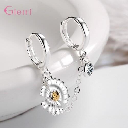 925 Sterling Siver Cute Flower Crystal Statement Earrings For Women Girls Trendy 2021 Luxury Jewelr Wholesale