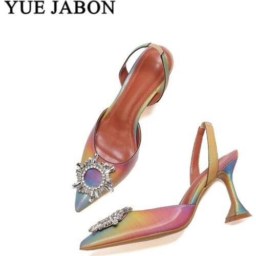 New Rainbow Women Pumps Crystal Cup heeled Summer Shoes Woman Elegant Pointed toe High heels Party Prom Shoes Sandals stilettos