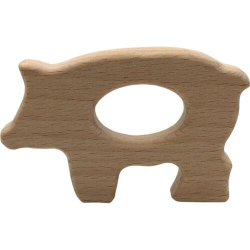 1pcs Beech Wooden Teether Pig Shape Baby Wood Teething Animal Toys Nursing Baby Shower Gift