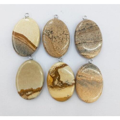 1pc Natural Agates Picture Stone Charms Womens Jewelry Making Oval Shape Pendant Chain for DIY New Necklace Accessories Wicca