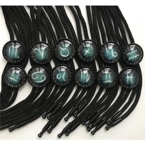 12 Star Zodiac Sign Bolo Tie Fashion Jewelry Constellation Tie Neck Wear Office Clothing Necklace Wholesale