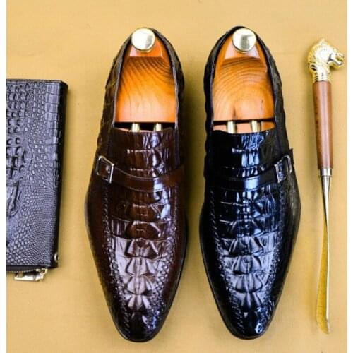 2021 Autumn Mens Formal Shoes Genuine Leather Crocodile Oxford Shoes for Men Black Wedding Shoes Slipon Leather Dress Shoes