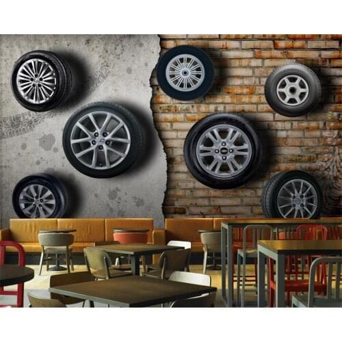 Beibehang papel de parede 3d Customized retro nostalgic car tire decoration bar KTV background wall wall papers home decor