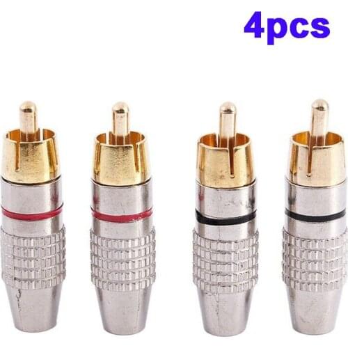 4pcs RCA Male Plug Solder-Free For Audio Video Cable CCTV Camera Cable connectors Locking AV Plug Adapter Gold Plated