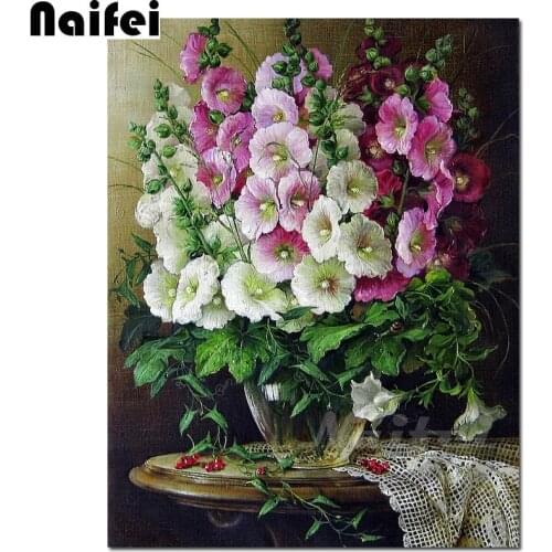 5D DIY round diamond painting flower vase Mallow cross stitch diamond embroidery flower mosaic diamond home decoration