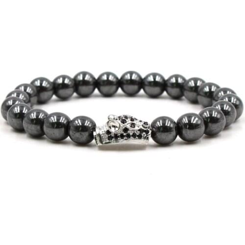 8mm kyj4 silver gold copper Leopard head micro pave cz zircon cubic zirconia Bracelet hematite bead Buddha Yoga Bangles