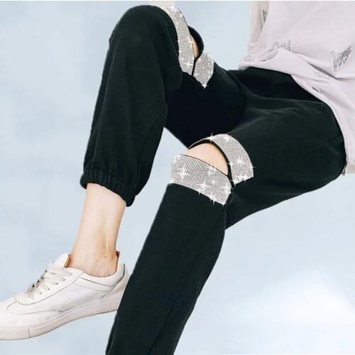 Sports Pants Female 2020 New European Summer Wild Heavy Industry Hot Drilling Hole Nine Points Leisure Harem Pants Women 166
