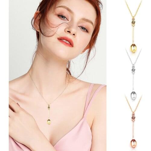 Pendant Necklace Fashion Crown Spoon Alloy Necklace Charm Necklace for Women Men Sweater Chain Jewelry Accessories