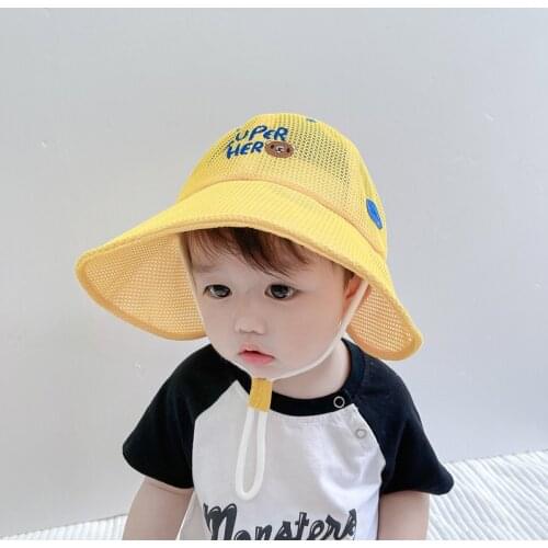 Baby Mesh Net Hat Summer Breathable Sun Basin Cap For Boys Girls Cartoon Big Eaves Bucket Hats Beach Children Fisherman Caps