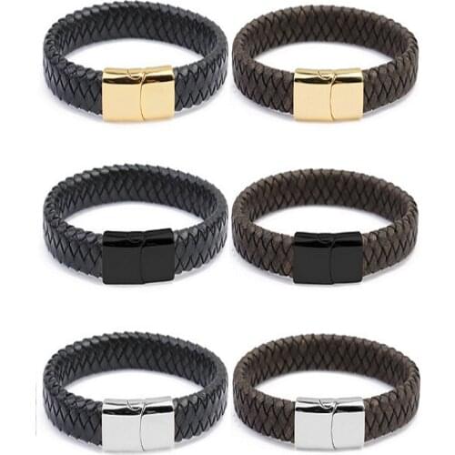 Customized Logo Fashion Jewelry Bracelet Men Bio Magnetic Genuine Handmade Braided Leather Accept Wholesale