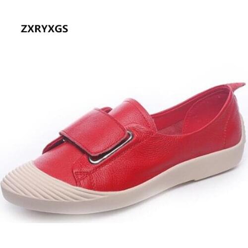 ZXRYXGS Top Soft Cowhide Full Genuine Leather Shoes Woman Casual Sneaker Shoes Flat Soft Sole Comfortable Shoe Tide Casual Shoes