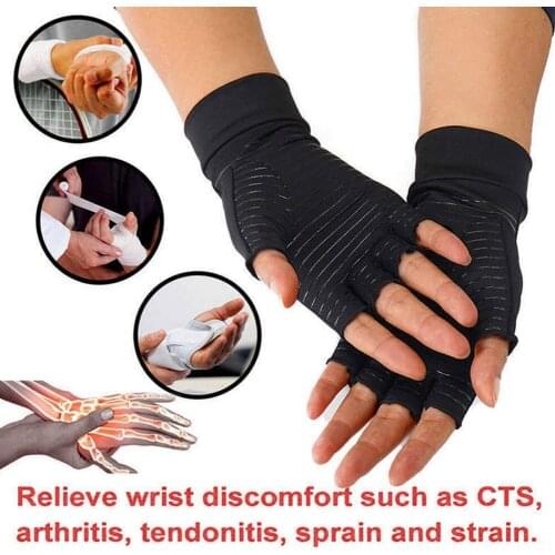 Copper Fiber Compression Gloves Health Care Relieve Pain Semi Finger Glove for Indoor Outdoor d88