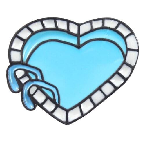 Heart Blue Pool Metal Enamel Brooch Fashion Cute Spa Pool Badge Pin Unique Trendy Costume Backpack Jewelry Accessories Gift