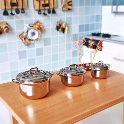 1PCS Metal 1/6 1/12 Scale Dollhouse Miniature Pot Pretend Play Kids Mini Kithcen Cooking Utensil Accessories Toy 3 Size