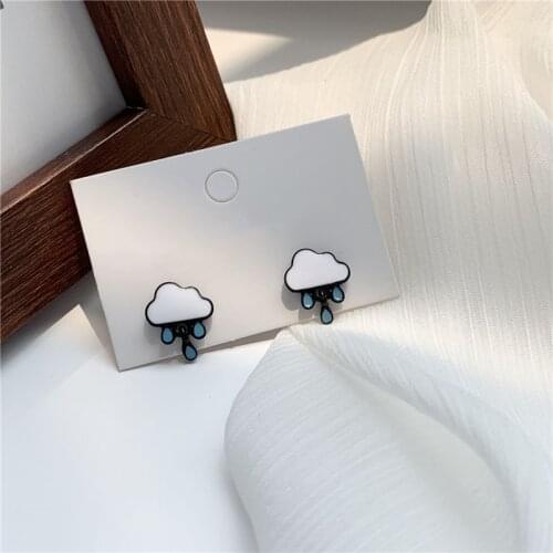 Cute White Cloud Raindrop Stud Earrings Delicate Blue Rain Waterdrop Earrings Clouds for Women Girls Ear Jewelry Gift Wholesale