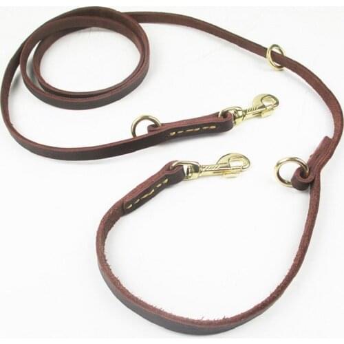 Multifunctional two Dog Leash Genuine Leather Double Leashes P chain Collar Adjustable Long Short pet Dog Walking Training Leads