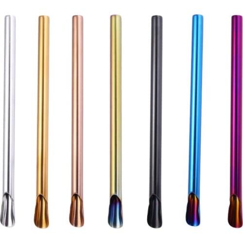 Spoon Shape Straw Reusable 304 Stainless Steel Drinking Straw Metal Straw For Smoothies Tapioca Pearls Milk Bubble Tea LX3396