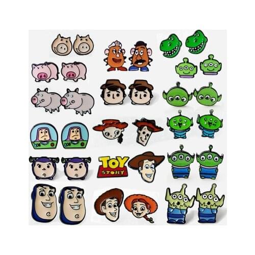 Disney Toy Story Woody Buzz Fashion Anime Action Figures Cartoon Products Accessories Stud Earrings Girls Unisex Birthday Gifts