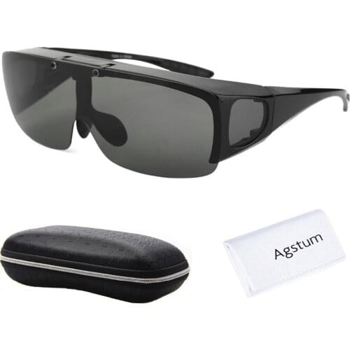 Agstum Mens Womens Wraparound Goggles Polarized Fishing Driving Glasses Flip Up Fit Over Sunglasses