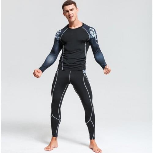 Mens Running sett Long Sleeve Tights Gym Suit Man Sports Compression Clothing Rashgard Male Crossfit T Shirt Teen wolf head