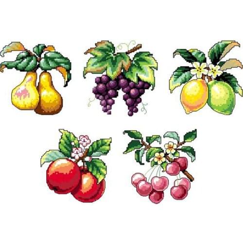 Fruit, lemon, pear, grape and cherry handmade cross stitch material pack, calico kit, 11CT, 14CT, 18CT embroidery square
